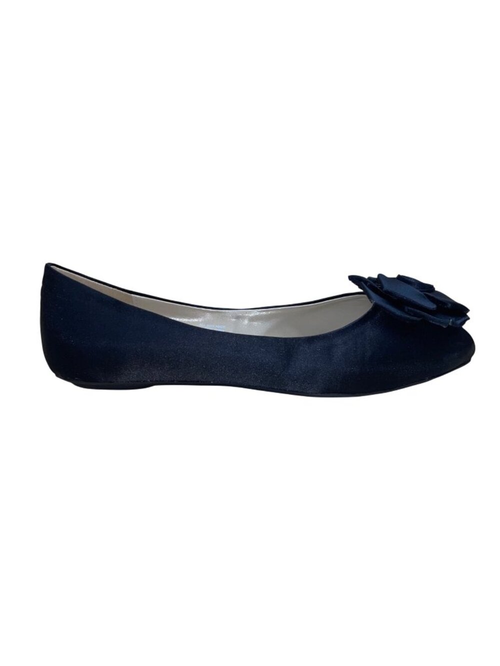 Romantic Soles Women’s Black Satin Decorative Rose Accent Geneva Flats Size 8W